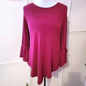 Alfani Dark Red Flare Sleeve Asymmetrical Top